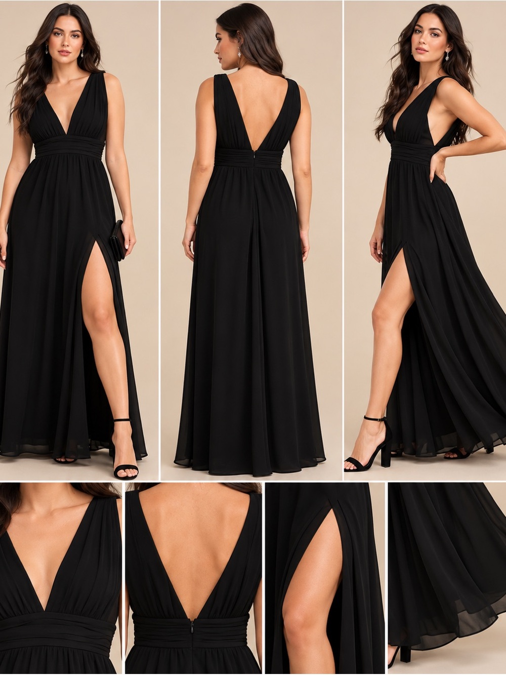 Lulus Heavenly Hues Black Chiffon High Slit Maxi Dress Black L NWT